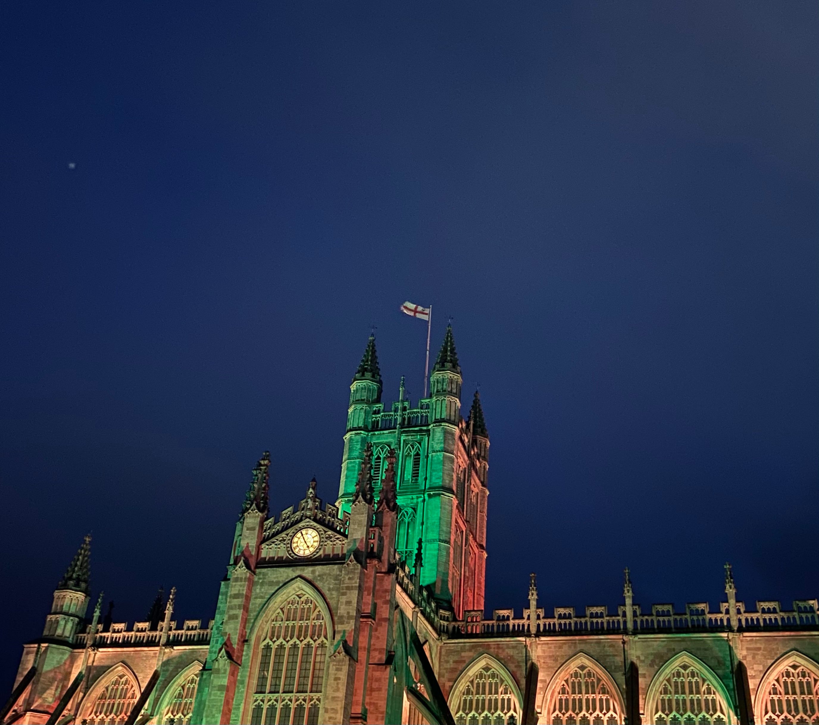 A church with starry night sky behind